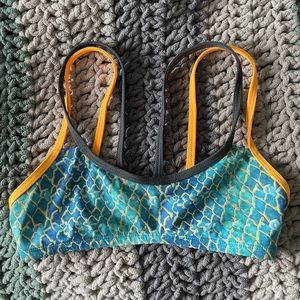 Jolyn fixed tie bikini top, teal mermaid print